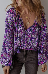 Purple Floral Boho Blouse