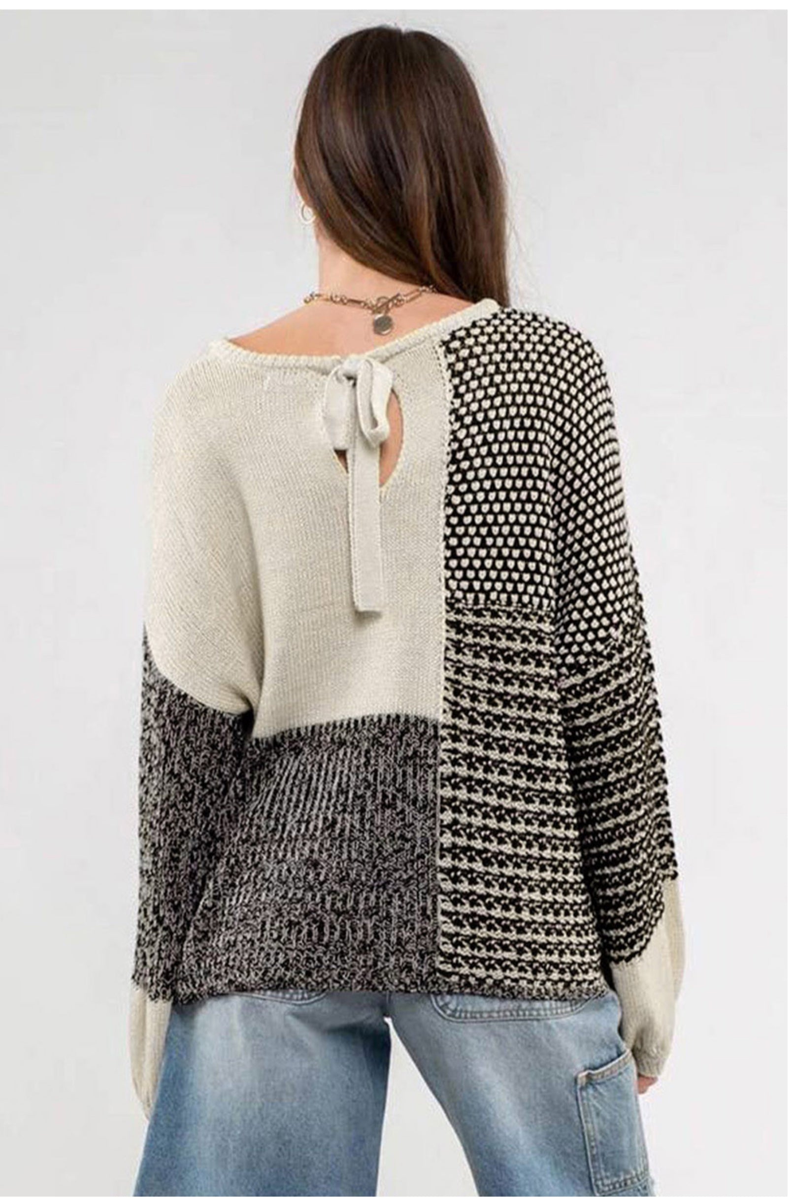 Black and Cream Color Block Sweater