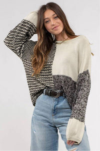 Black and Cream Color Block Sweater