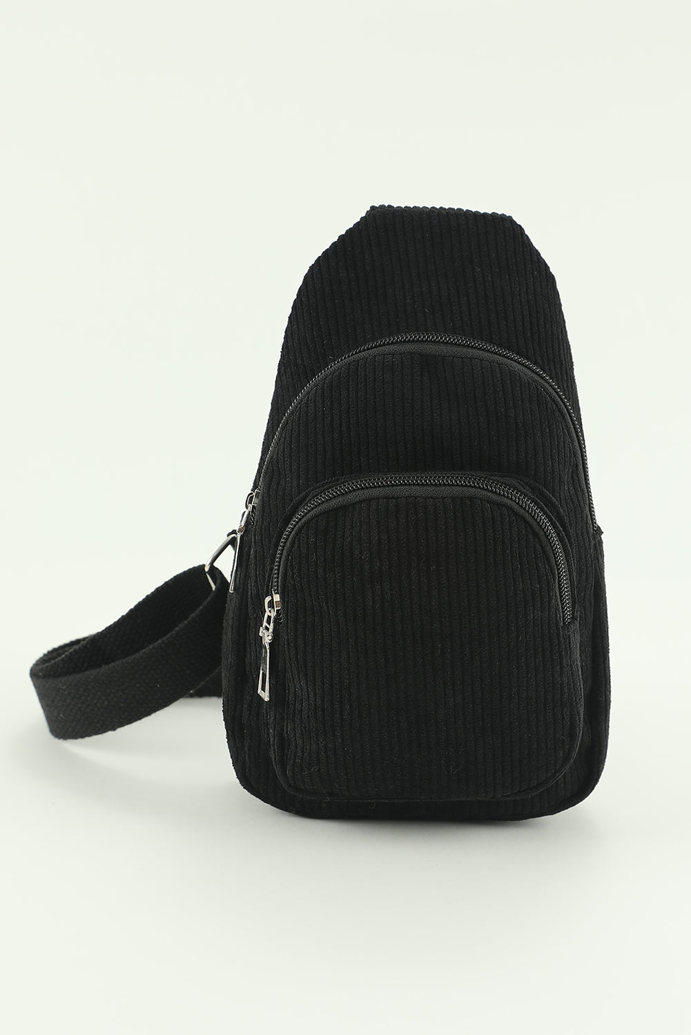 Black Double Zip Corduroy Cross Body Bag