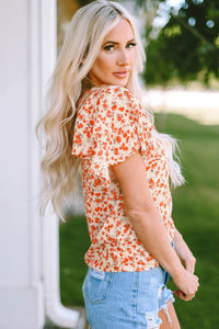 Tiered Floral Flutter Sleeve Blouse