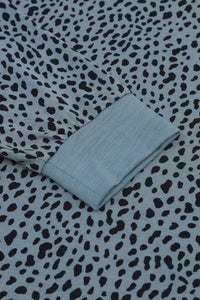 Short Sleeve Cheetah Print Blouse Blue/Gray