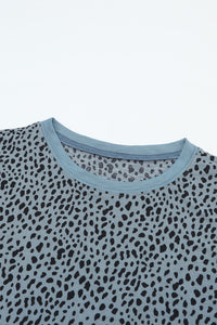 Gray Long Sleeve Cheetah Print Shirt