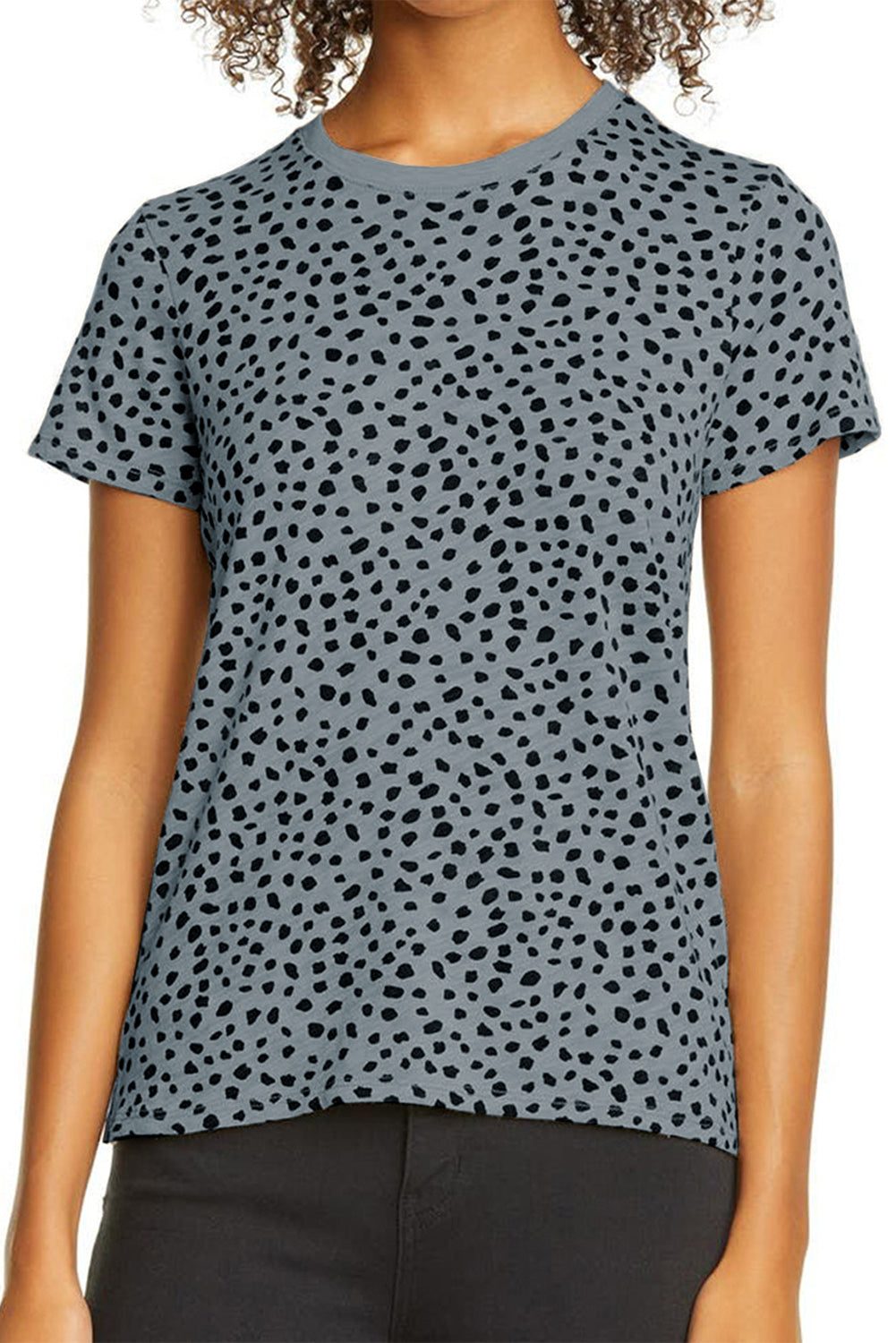 Short Sleeve Cheetah Print Blouse Blue/Gray