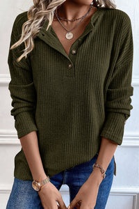 Green Ribbed Henley Top