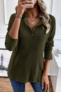 Green Ribbed Henley Top