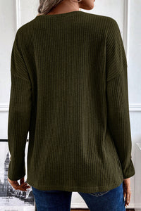 Green Ribbed Henley Top