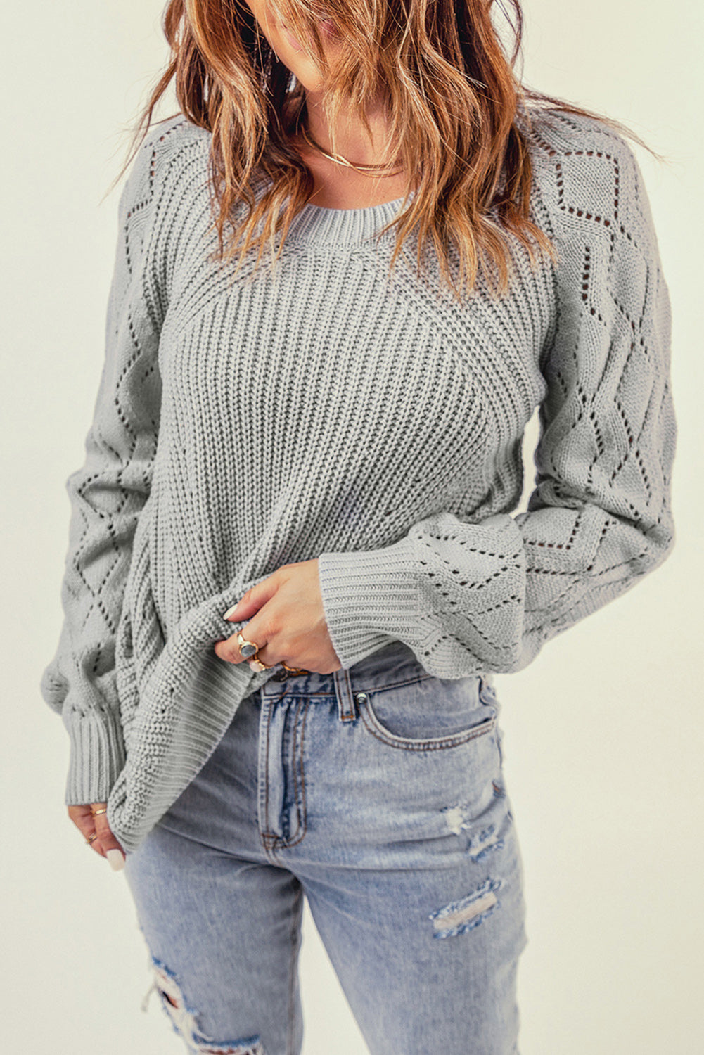 Gray Hollow-Out Sweater