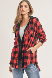 Hooded Buffalo Plaid Over Sized Shirt/Shacket