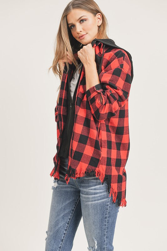 Hooded Buffalo Plaid Over Sized Shirt/Shacket