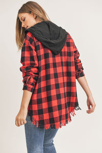 Hooded Buffalo Plaid Over Sized Shirt/Shacket