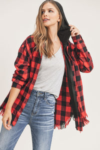 Hooded Buffalo Plaid Over Sized Shirt/Shacket