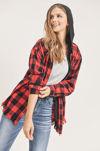 Hooded Buffalo Plaid Over Sized Shirt/Shacket