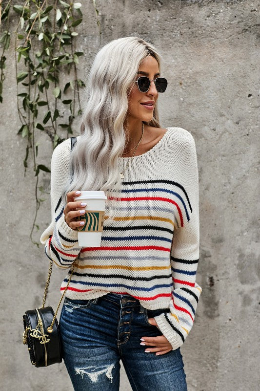 White Rainbow Stripe Sweater