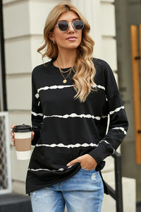 Black Tie Dye Stripe Long sleeve Casual Top