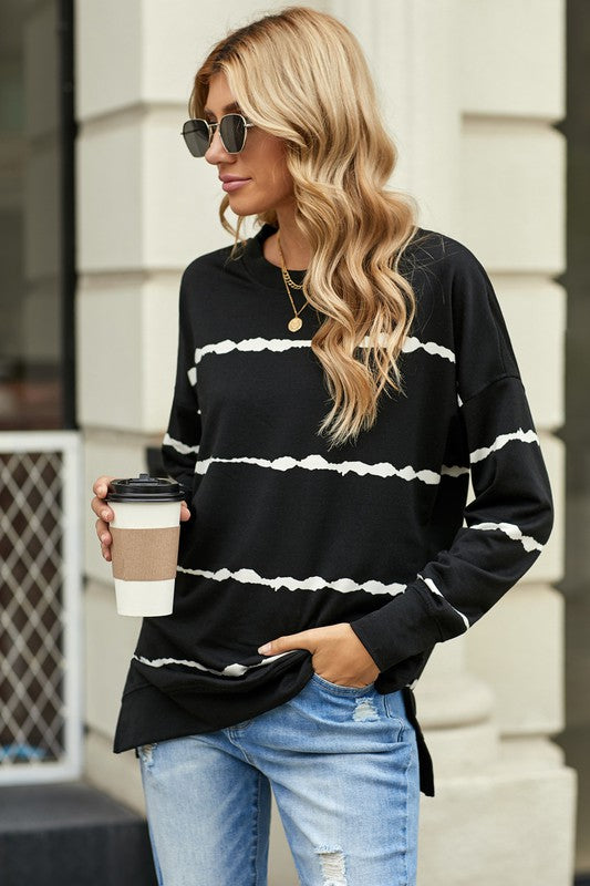 Black Tie Dye Stripe Long sleeve Casual Top