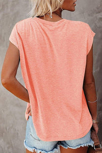 Simple Casual Tee with Cap Sleeves - Pink