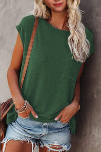 Simple Casual Tee with Cap Sleeves - Green