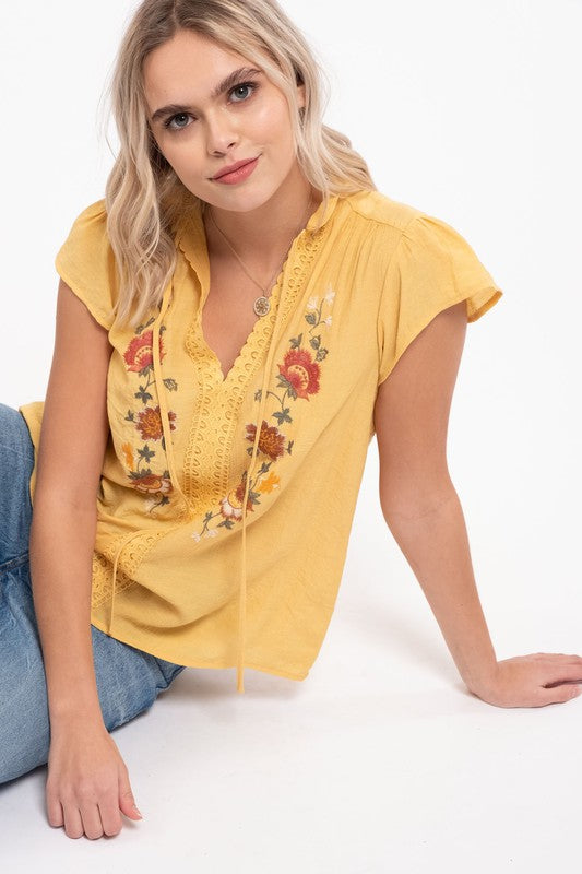 Floral Embroidered Short Sleeve