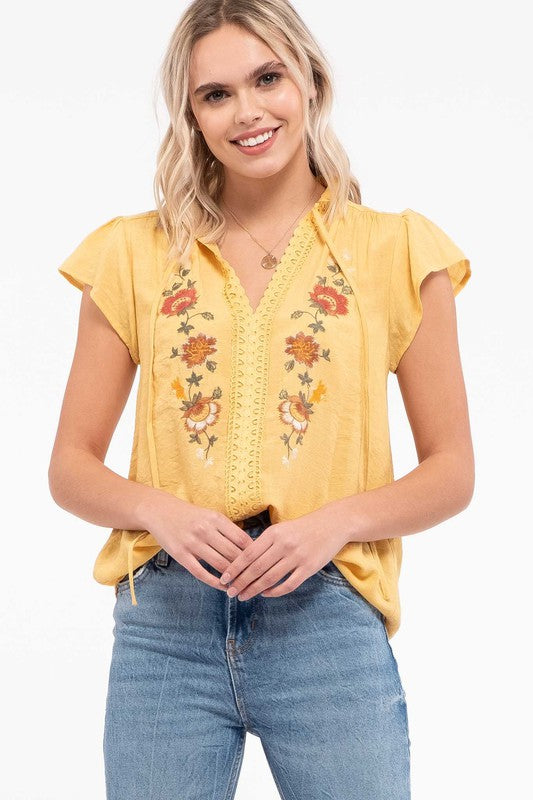 Floral Embroidered Short Sleeve