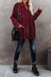 Long Corduroy Shacket - Cranberry