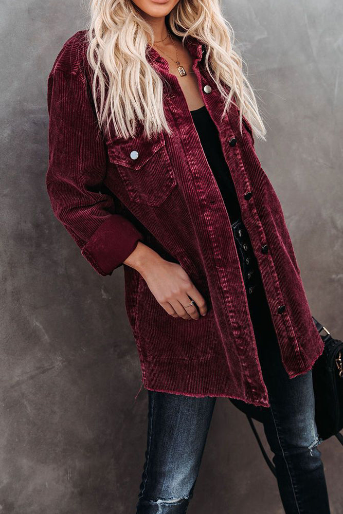 Long Corduroy Shacket - Cranberry