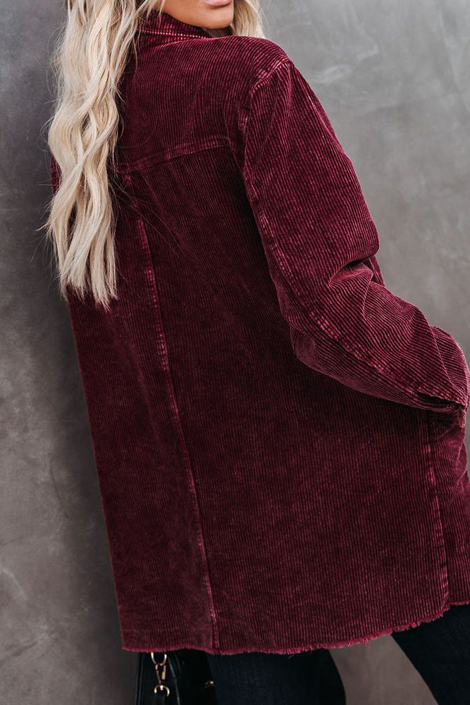 Long Corduroy Shacket - Cranberry