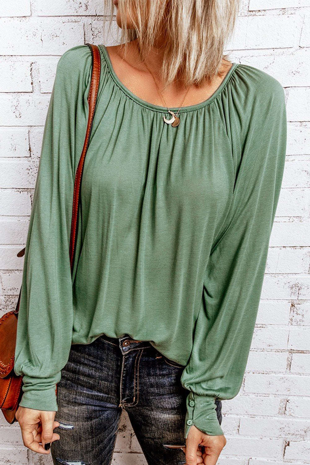 Bubble Sleeve Gathered Top