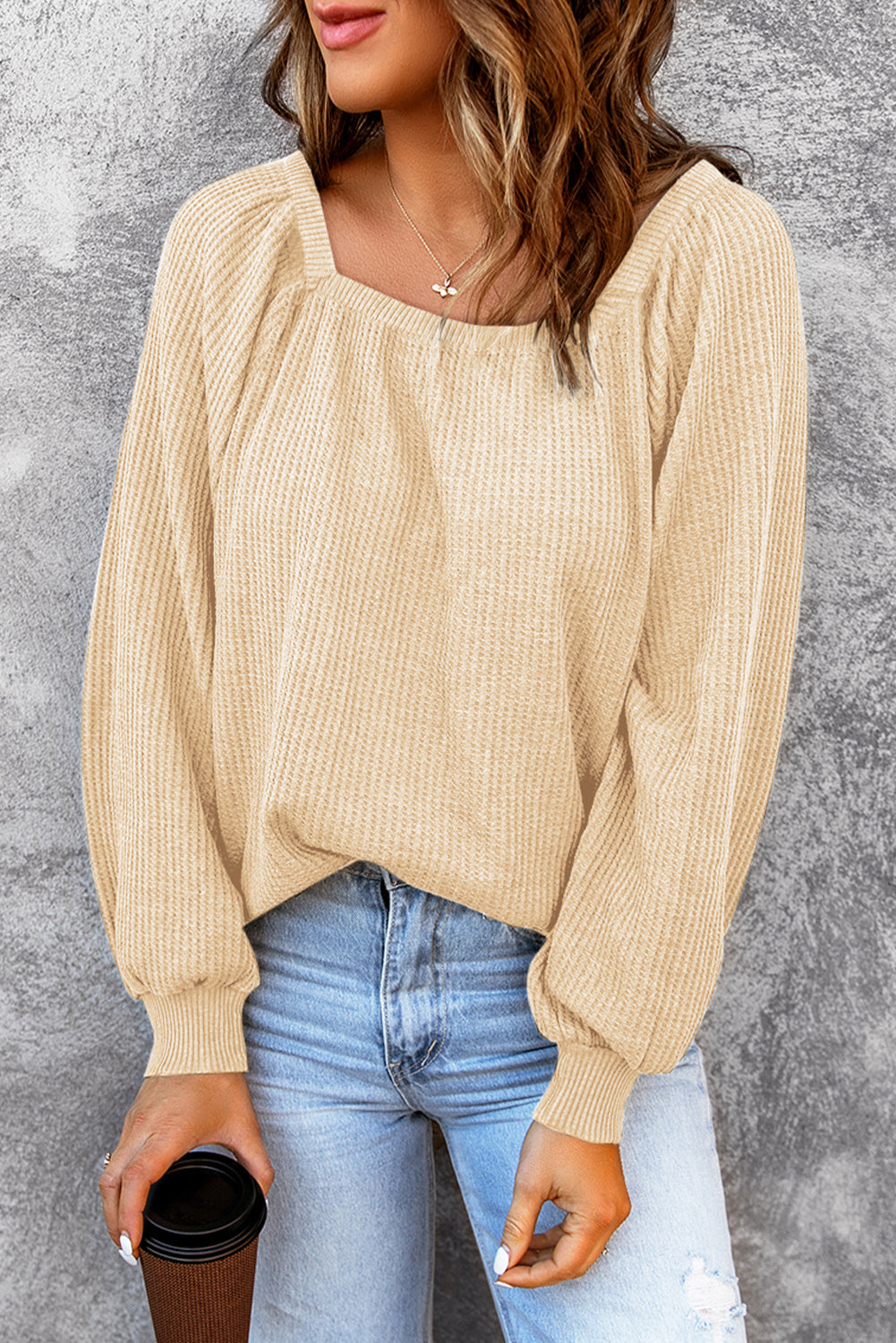 Scoop Neck Waffle Knit Top