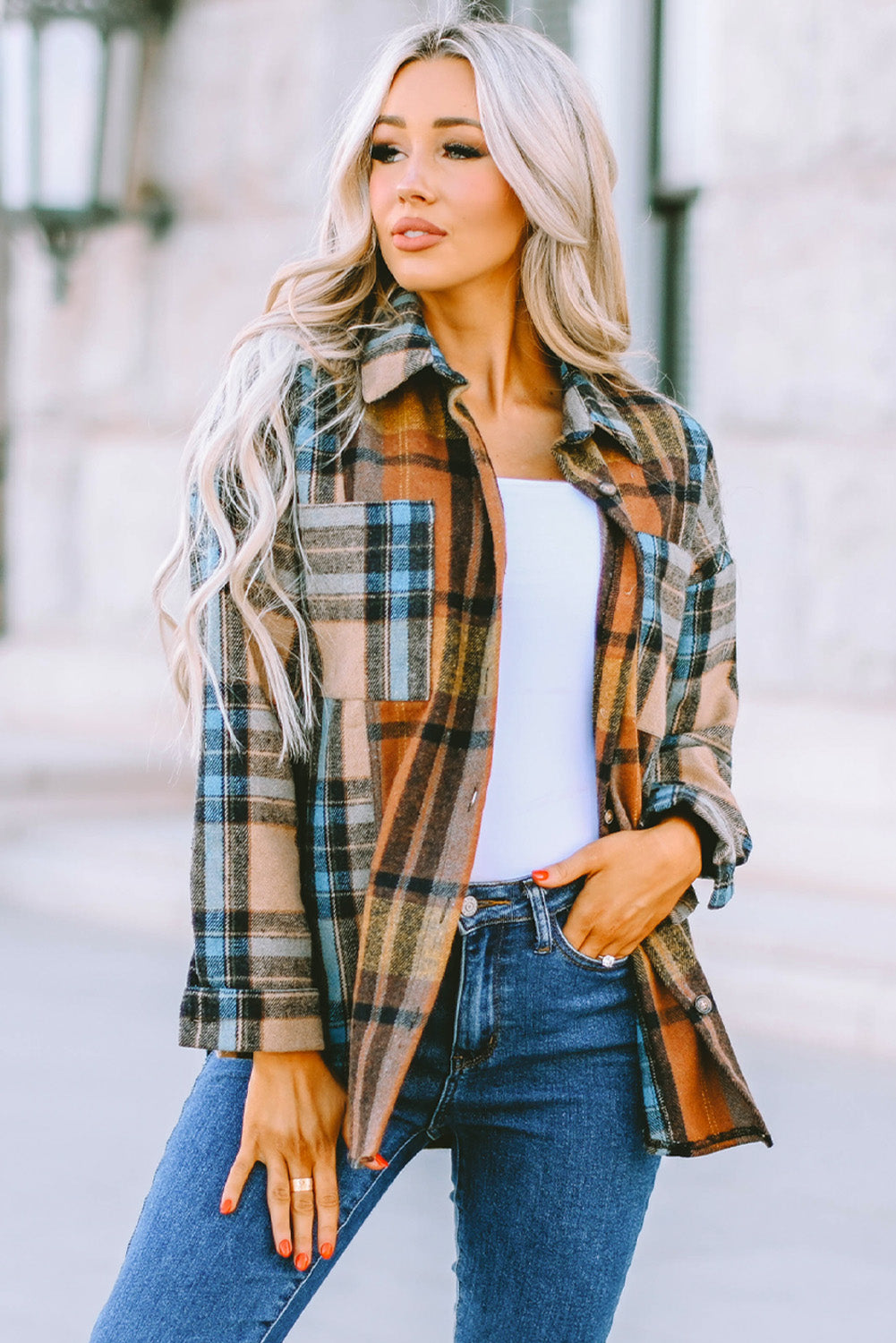 Brown with Blue Plaid Shacket/Shirt